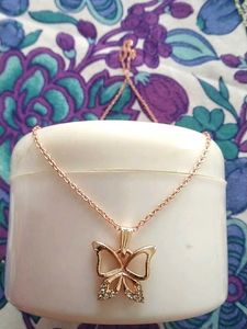 Rose Gold Bow &amp; Teal Butterfly Necklace Set