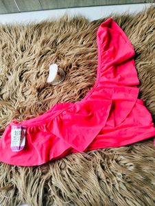 H&amp;M bright pink, one-shoulder swimsuit top