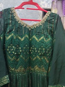 Green &amp; Gold Anarkali Dress