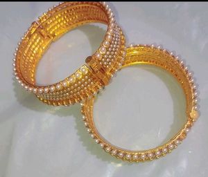 Golden Beautiful Stone Two Bangles , Size 2.6