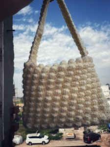 Handmade Cream Popcon Sticthed Crochet Bag