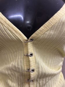 Lemon Ribbed Button Cardigan Top