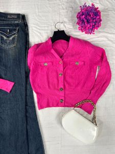 Flared Jeans &amp; Pink Cardigan