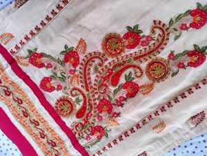 Elegant Beige &amp; Red Embroidered Suit