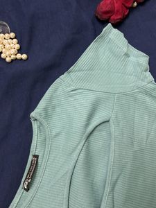 Ribbed Blue Crop Top With Neck Detail