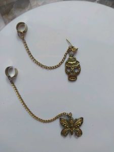 Skull & Butterfly Chain Earring