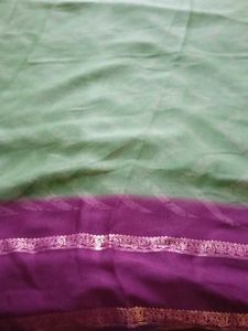 Green,Georgette With Maroon Border.