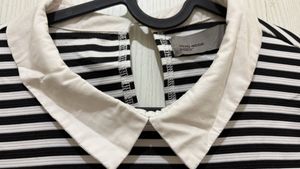Blue &amp; White Striped Vero Moda Korean-Style Collar