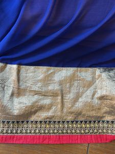 Blue &amp; Gold Sari with Gota Border