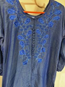 Embroidered Blue Kurta - XL