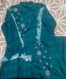 Teal Embellished Kurti Set