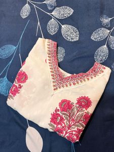 White Floral Print Kurta