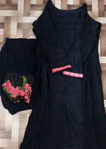 Black Kurti with Pink Embroidery