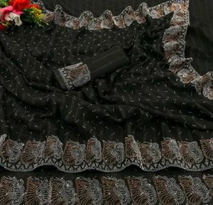Elegant Black Embellished Saree