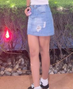 Ripped Denim Mini Skirt