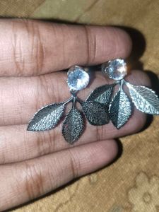 Leaf Drop Earrings with Gem Accents
