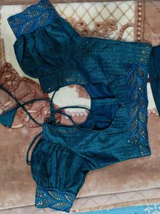 Beautiful Teal Blue Chiffon Georgette Saree with S