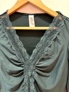 Beautiful Green Lace Trim Top