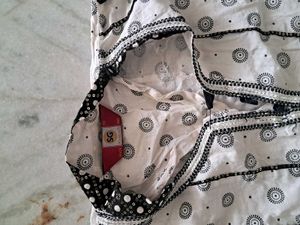 White &amp; Black Embroidered Kurti