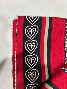 Elegant Red And Black Printed Saree With Blouse