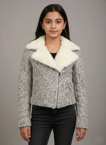 Stylish Girl's Fur Collar Jacket Size 12 -14