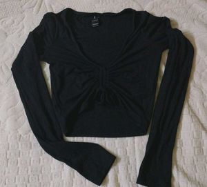 Black Tie Detail Fitted Crop Top