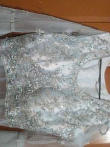 Grey Embroided Net Anarkali Set
