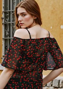 Cherry Print Off-Shoulder Top