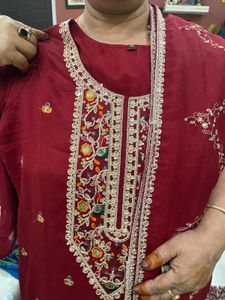 Maroon Embroidered Kurti Set