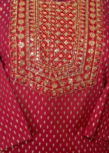 Brand New Rayon Embroidered Kurti - Maroon Red
