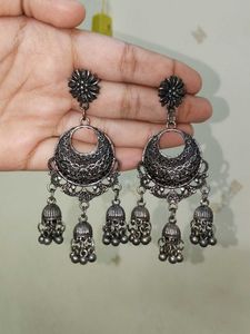 Dark Grey Oxidised Jhumkas