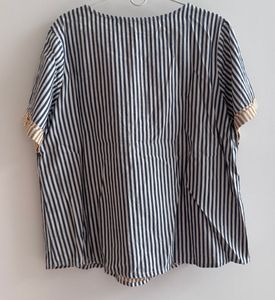 Grey &amp; Mustard Striped Cotton Top