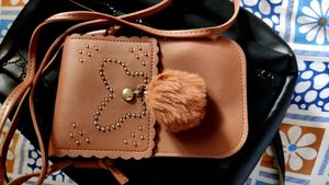 Black Backpack &amp; Mobile Sling Bag For Women