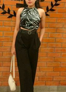 Women&#39;s Zara Fancy Black &amp; Gray Crop Top