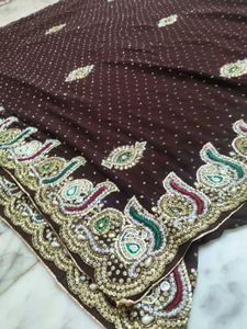 Heavy Work Brown Saree🤩