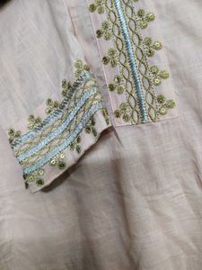Elegant Peach Kurti with Intricate Golden Embellis