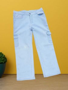 M@77 Size-32 Light Wash Wide Leg Cargo Jeans