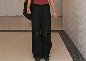 Ripped Wide Leg Black Jeans
