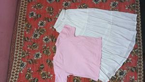 Cute Pink Tee &amp; White Skirt Set
