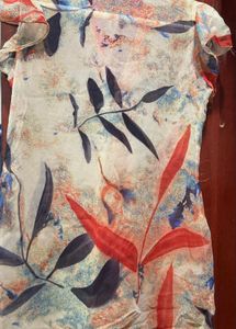 Floral Print Top with Tie Neck