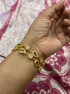 2.6 Gold Polish Set Of Two Bangles American Diamon