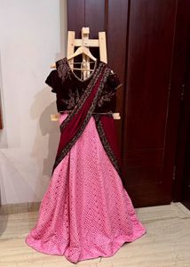 Beautiful Embroidered Lehenga Saree Set