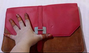 Red &amp; Brown Leather Clutch