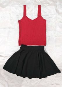 Red Tank Top & Black Skirt Set