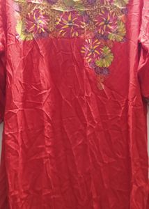 Red Kurti With Yellow Flower Print