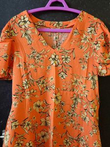🍁Orange Floral Short Dress🍂