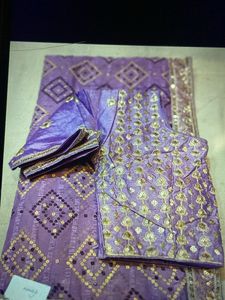 Purple Bandhani Saree with Embellished Blouse