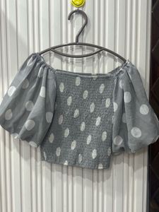 Polka Dot Puff Sleeve Top