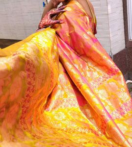 Elegant Peach &amp; Gold Saree