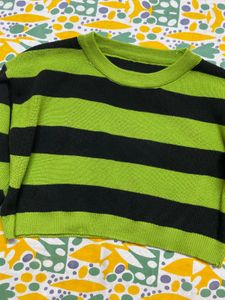 Striped Cropped Green Sweatshirt